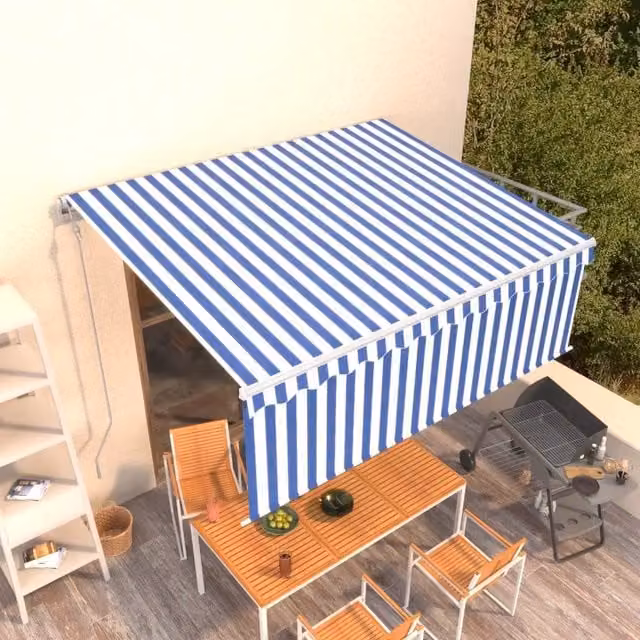 Tenda Sole Retrattile Automatica con Parasole 4x3,5m Blu Bianco 3069326