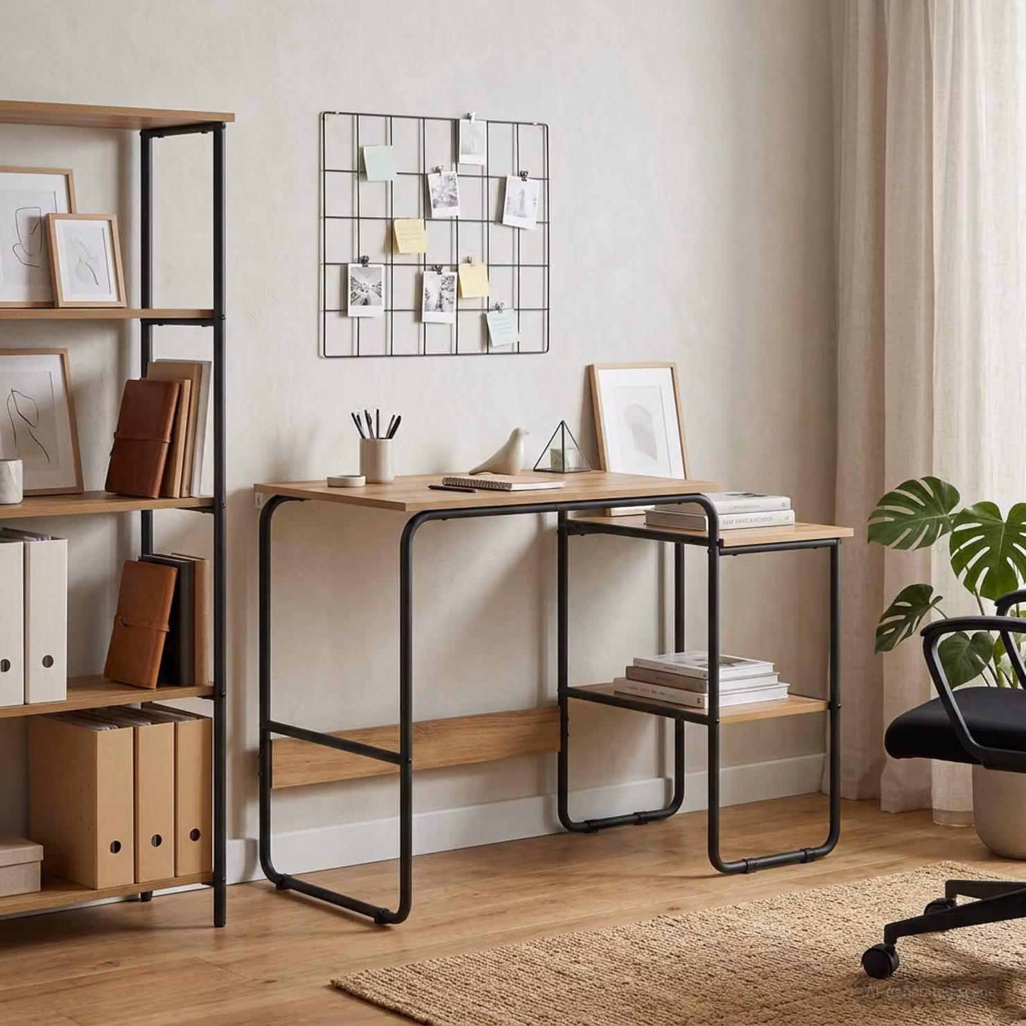 Scrivania moderna vidaXL in legno e metallo colore rovere, L: 100 cm, P: 60 cm, H: 75 cm
