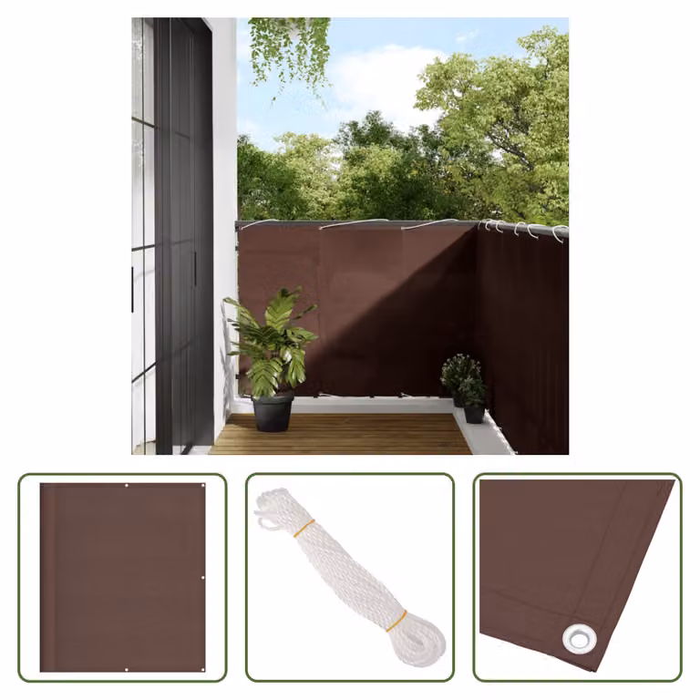The Living Store Paravento per balconi marrone 120x700 cm 100 % Poliestere-Oxford