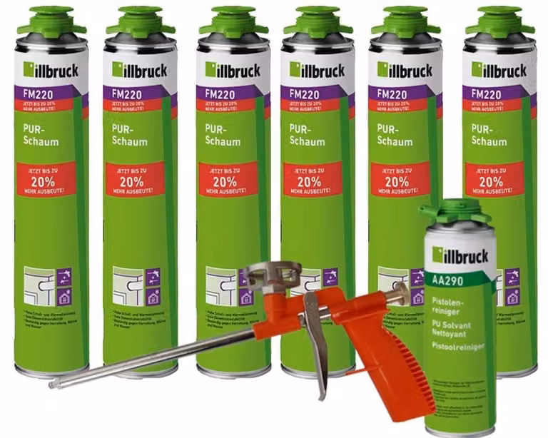 Set professionale da 6 bombole di schiuma poliuretanica da 750 ml, con detergente e pistola applicatrice