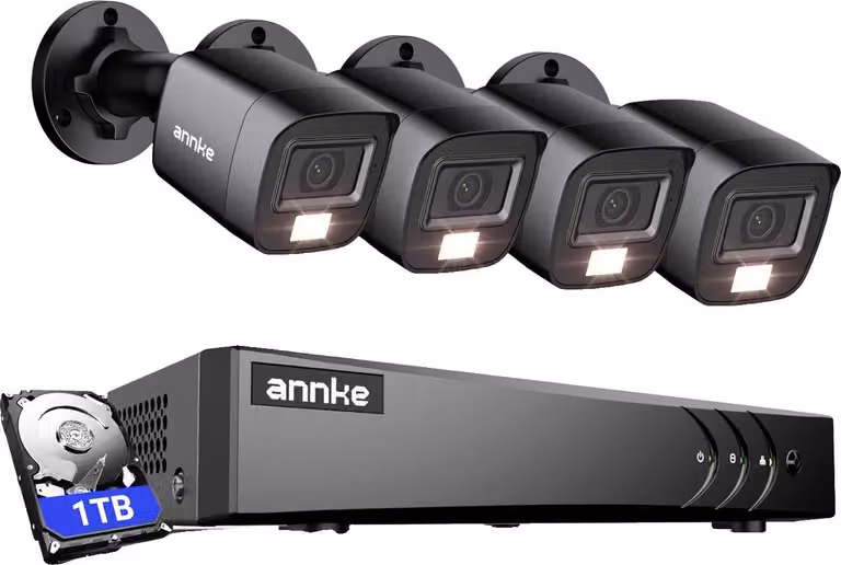 Sistema di telecamere di sicurezza, rilevamento AI, visione notturna a colori, 4 pezzi da 1 TB
