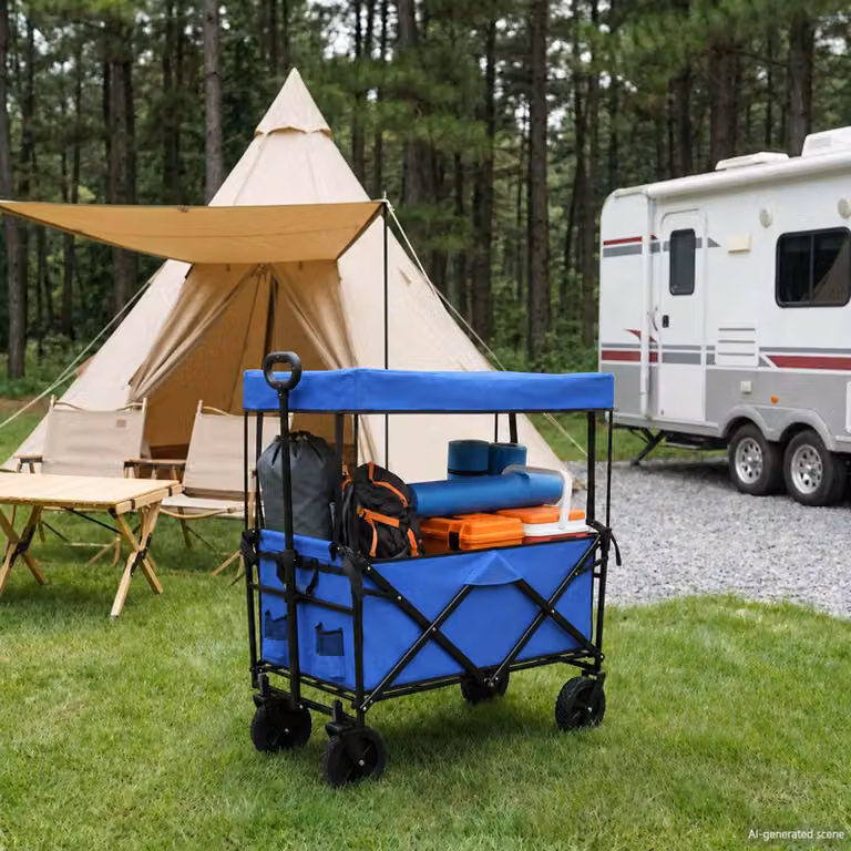 vidaXL Carrello della spesa pieghevole con freni in tessuto Oxford Nero o Blu L/P/H: 56,5 x 42,1 x 116 cm