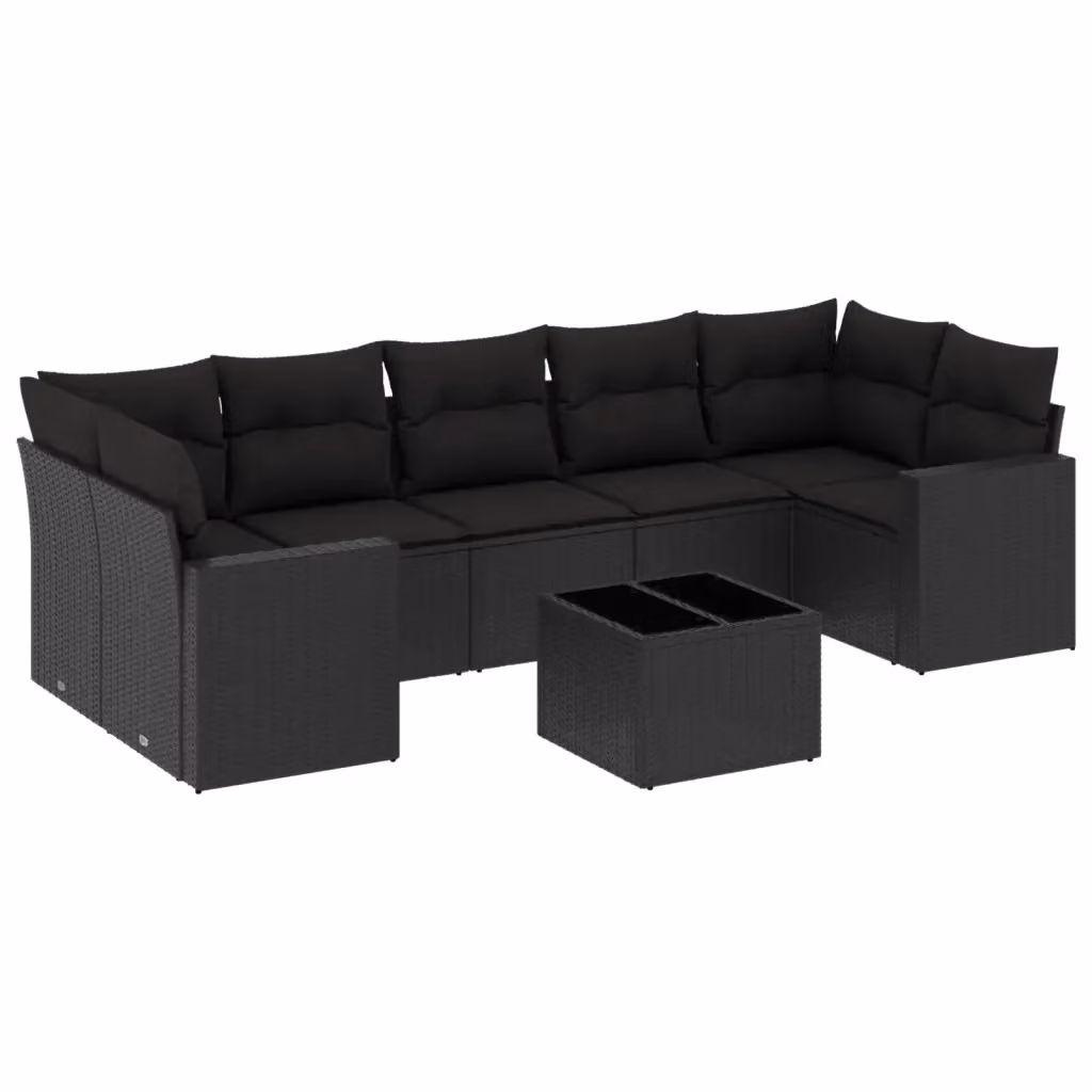 Set di divani da giardino vidaXL a forma di L con cuscini nero in polyrattan e struttura in metallo – 2