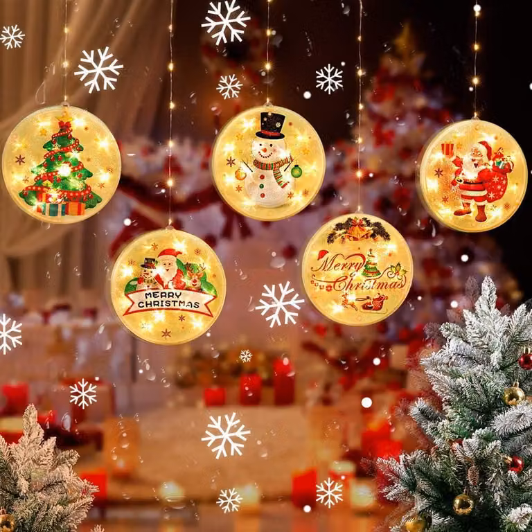 Tenda natalizia a LED, 5 motivi, luce bianco caldo, 4,5 metri, alimentazione USB, per interni ed esterni