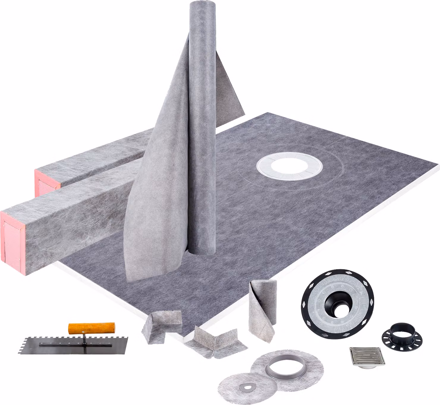 Set di bordi per doccia SucceBuy, 38 x 60 pollici, piatto doccia impermeabile con flangia di raccordo in ABS da 4 pollici, griglia in acciaio inossidabile, bordi tagliabili su misura e membrana per installazioni in bagno