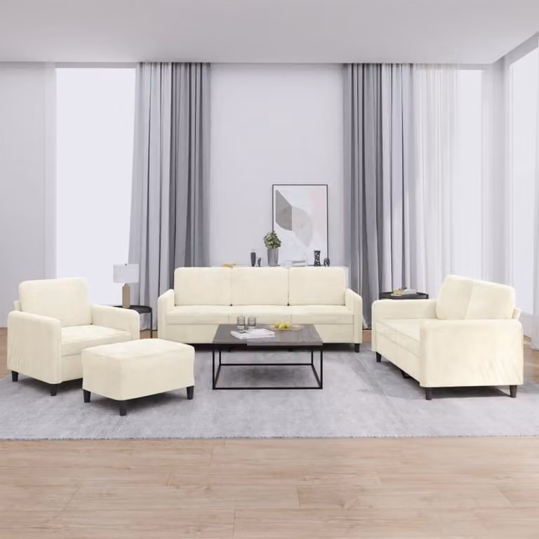 Maison Exclusive - Set divano 4 pezzi in velluto color crema