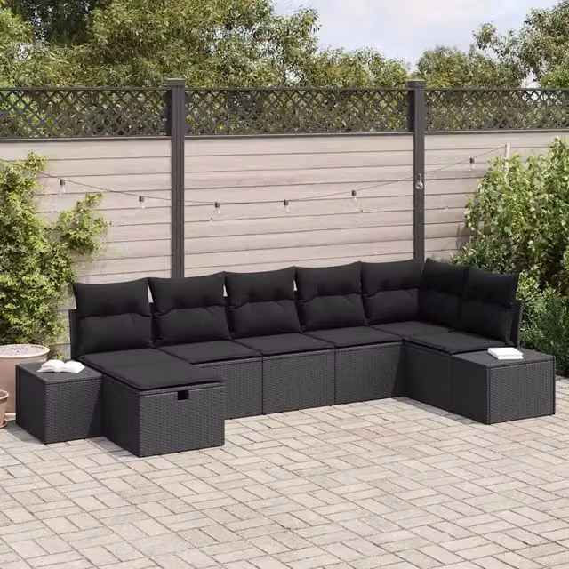 Set Divano da Giardino 7 pz Nero polyrattan 3359402