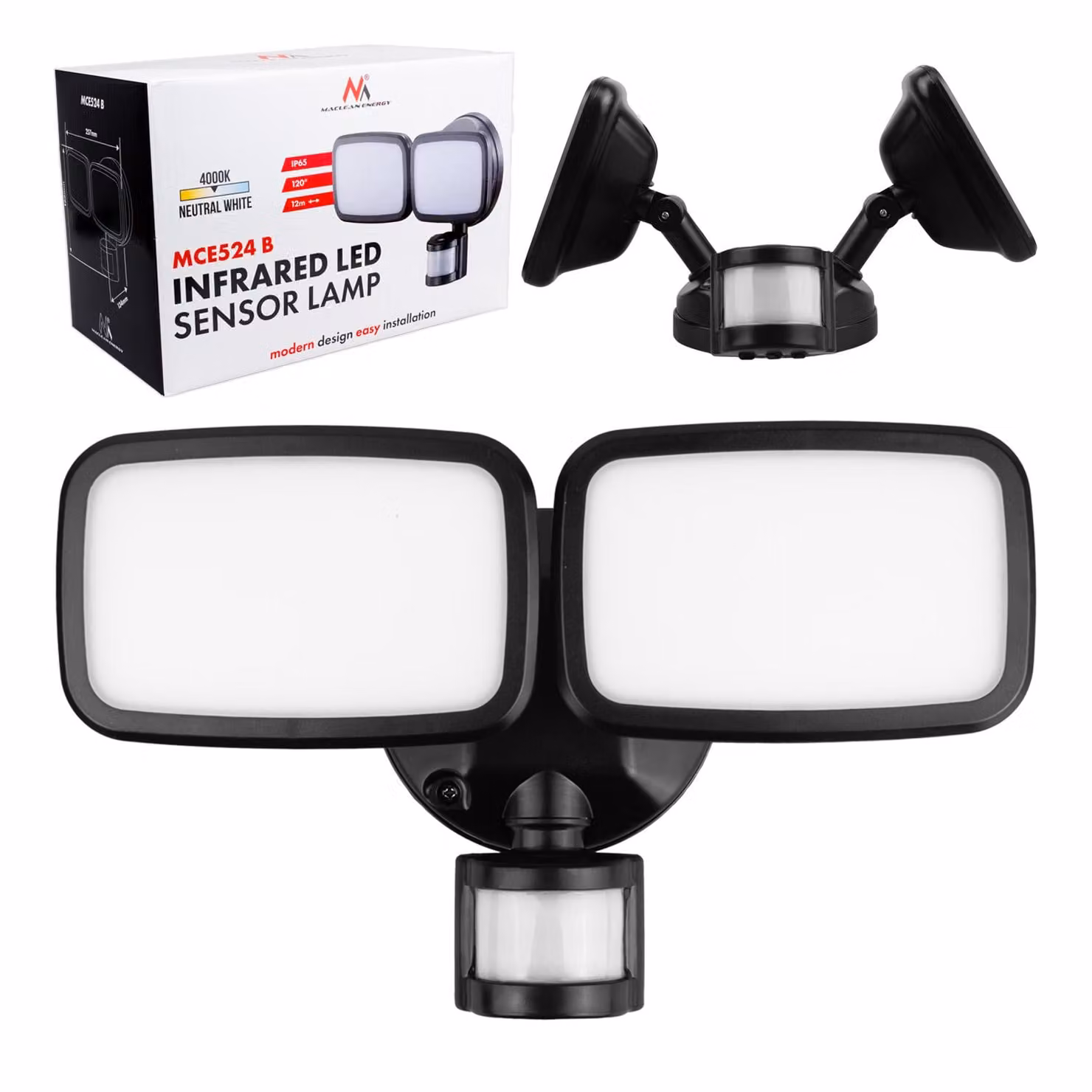 Lampada da parete a LED Maclean con sensore PIR 20 W 1500 lm IP65 bianco neutro 4000 K nero MCE524 B