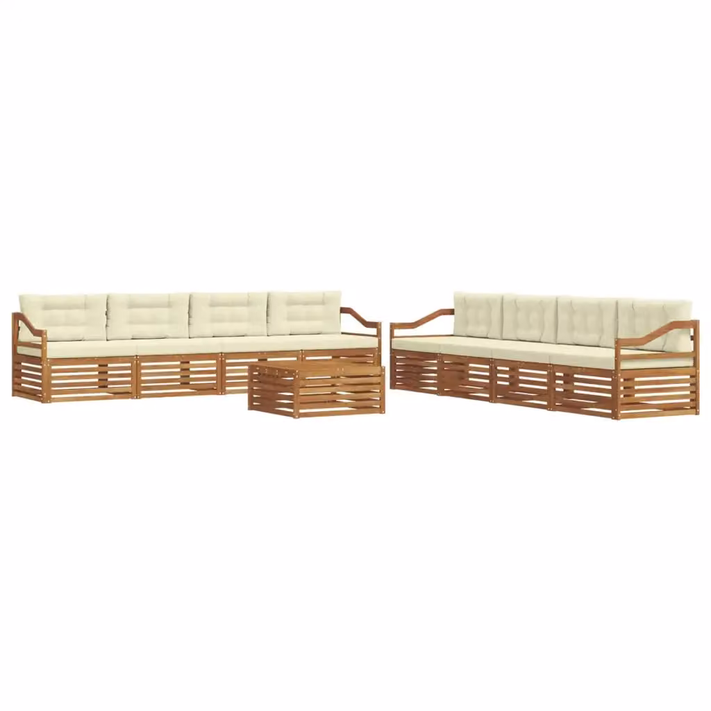 Set di divani da esterno a forma di U vidaXL in legno di acacia con cuscini e tavolino, beige e bianco, 9 pezzi – 2