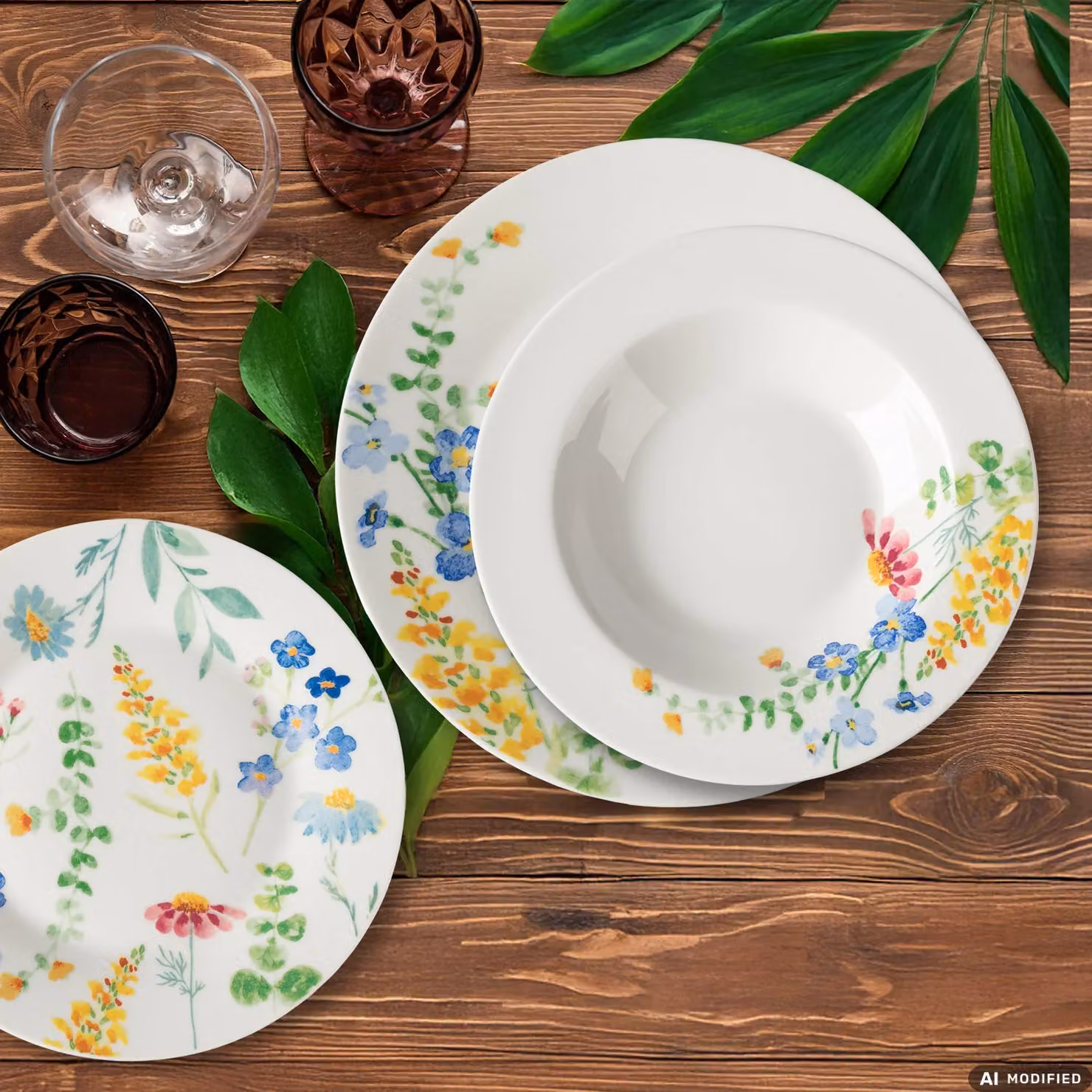 Servizio di piatti Héliette GUSTO CASA in porcellana bianca con decoro floreale, 18 pezzi – 2