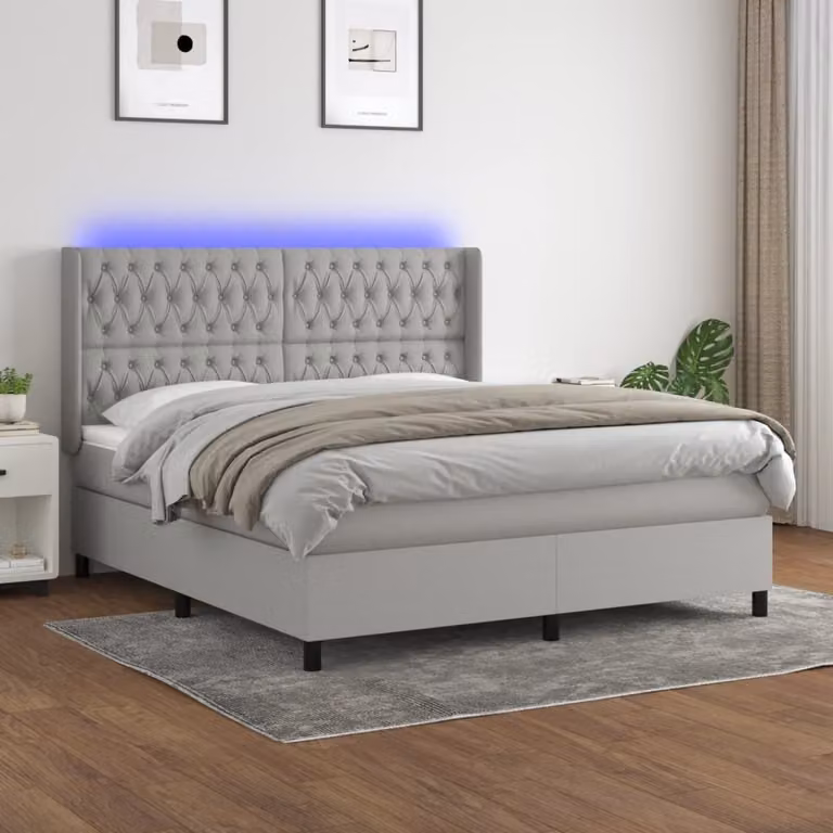 Maison Exclusive - Letto a Molle Materasso e LED Grigio Chiaro 180x200 cm Tessuto