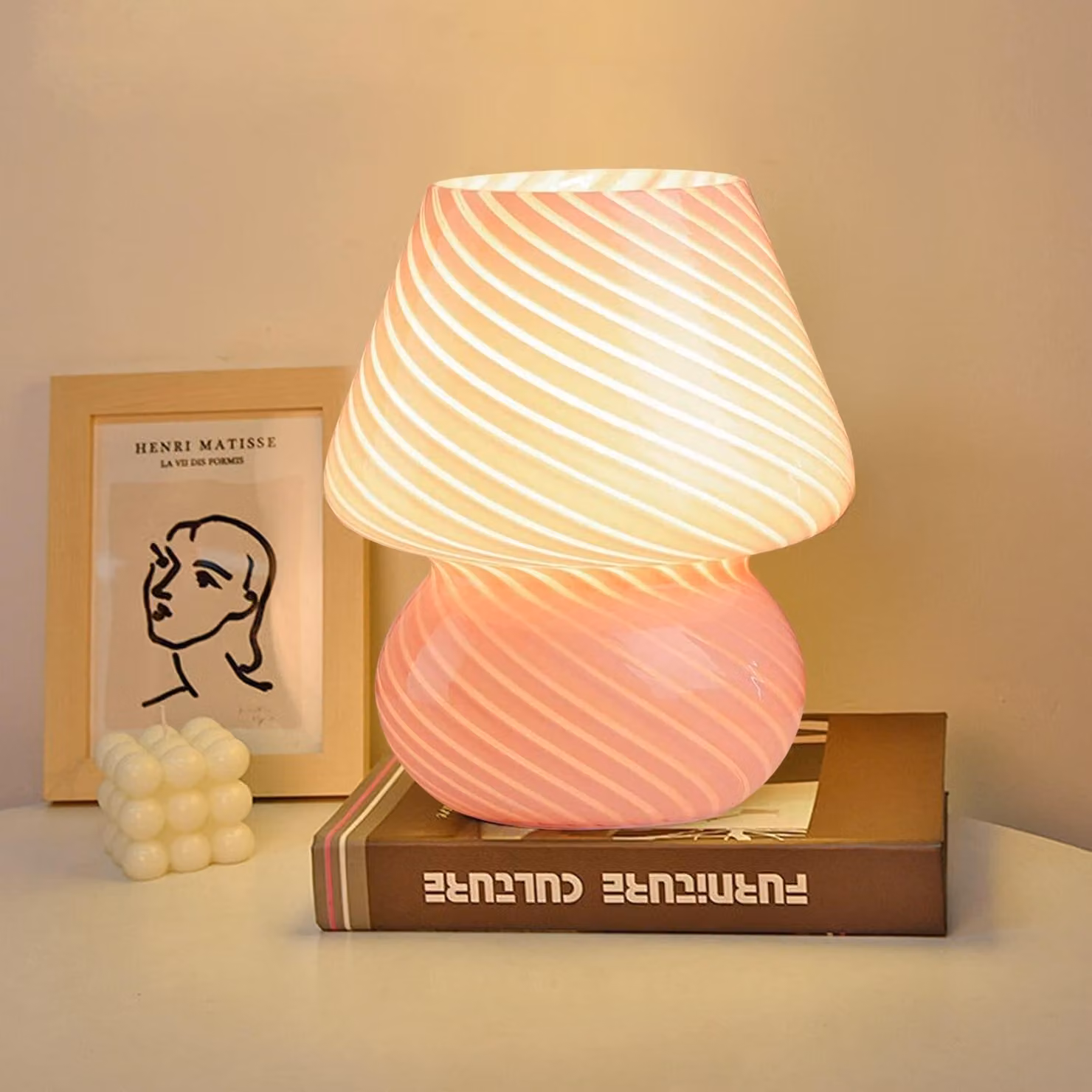 Lampada a fungo lampada da tavolo lampada da comodino - E27 LED - Vetro - 3 colori - Rosa