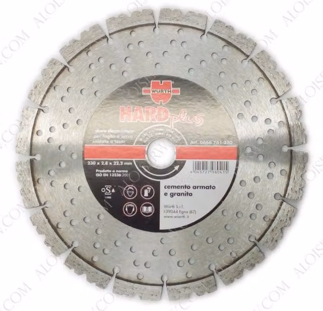 Disco diamantato Hard Plus Würth argento per cemento armato e granito Diametro: 230 mm, Spessore: 2,8 mm, Foro: 22,23 mm