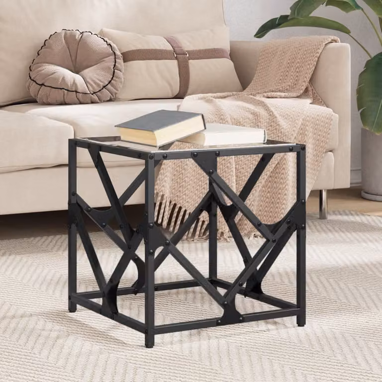 Maison Exclusive - Tavolino con piano in vetro trasparente, 40x40x41 cm, struttura in acciaio