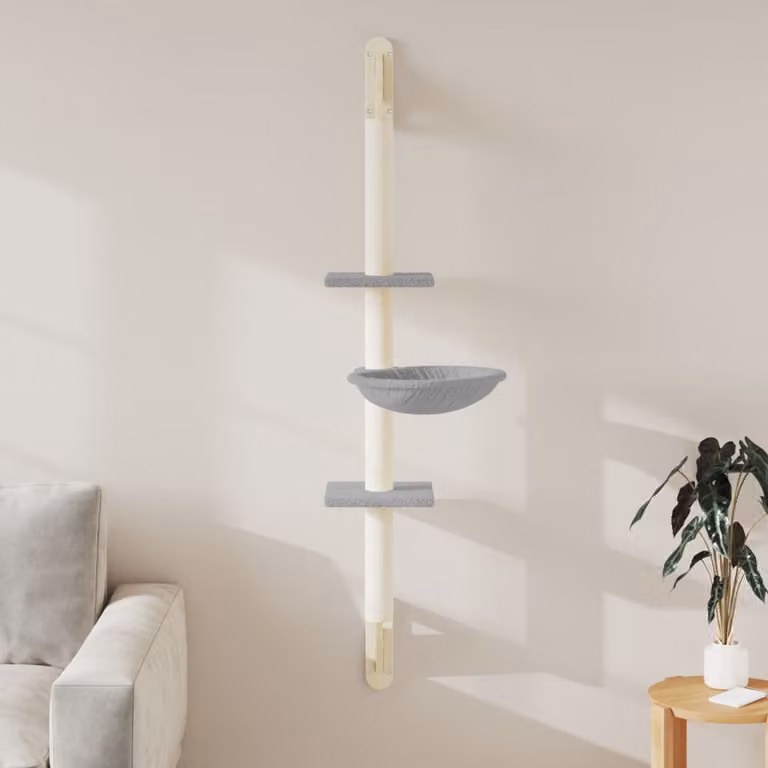 Albero per gatti vidaXL con tiragraffi in sisal e amaca, Grigio, Altezza: 142,5 cm