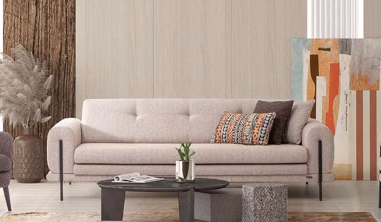 Luxus Stoffsofa Dreisitzer Sofa 3 Sitzer Polstersofa Couch Beige
