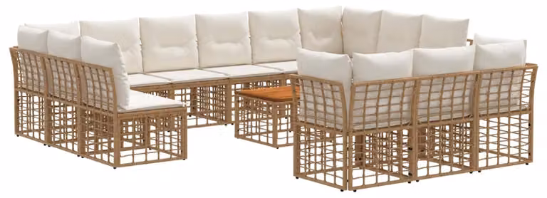 Set di divani da esterno 14 pcs Naturale e Bianco Crema