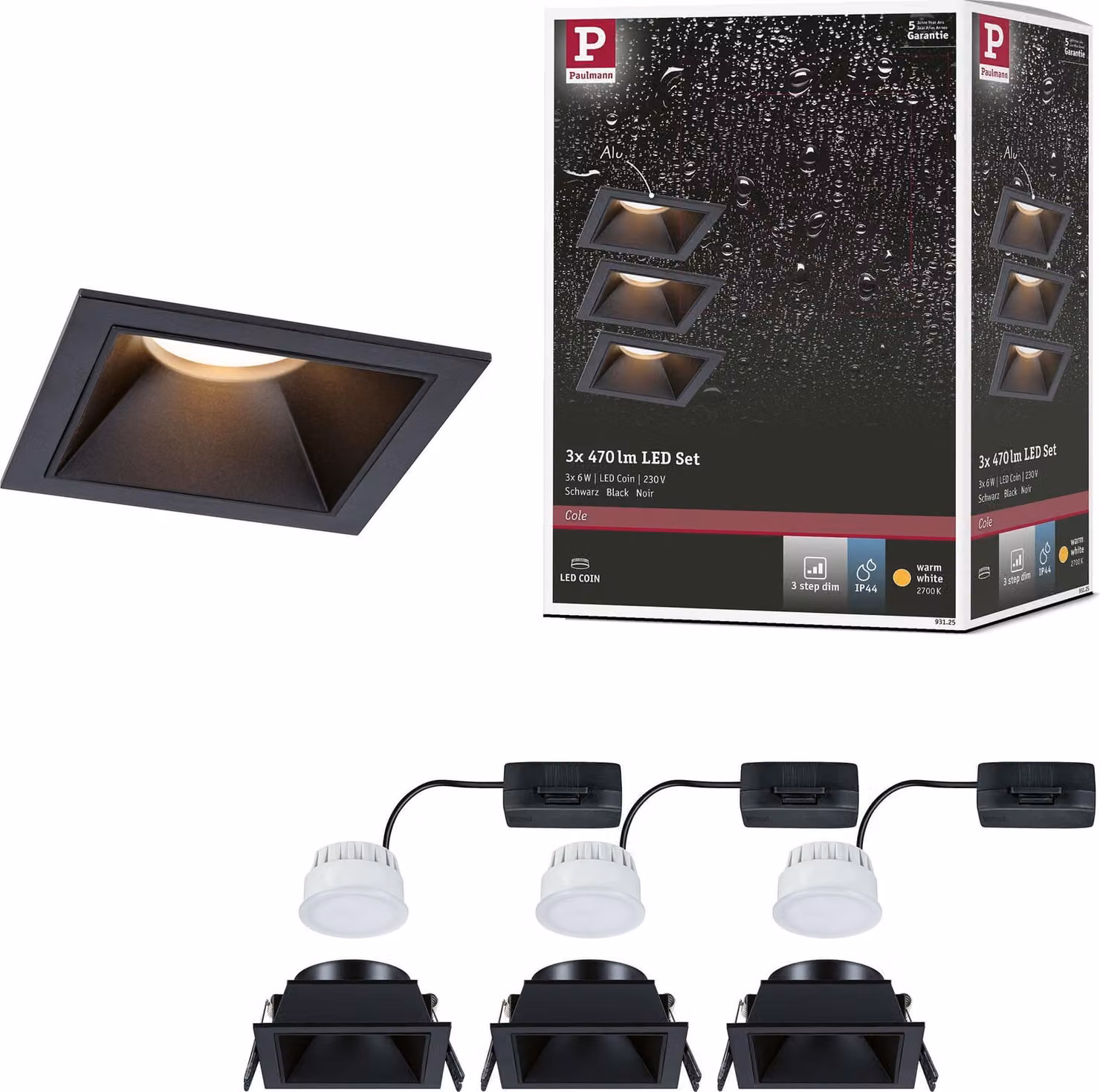 Paulmann Luce da incasso LED Cole set da 3