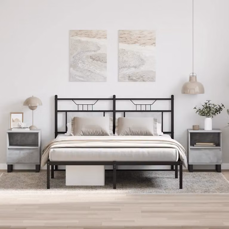 Set di 2 comodini vidaXL in legno e metallo grigio cemento, modello moderno da appendere alla parete, L 40 cm x P 35 cm x H 50 cm