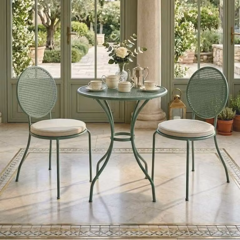 Casa Padrino: set da giardino in ferro battuto in stile Art Nouveau, verde/crema - Arredamento per hotel e giardini