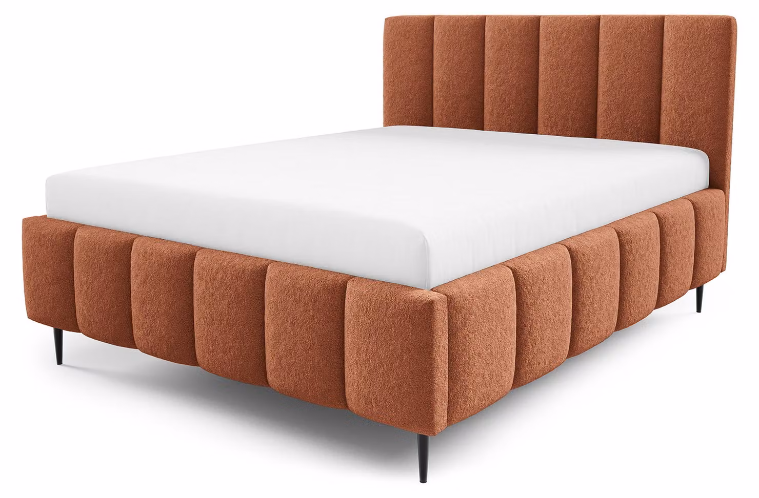 Letto imbottito con contenitore integrato, finitura "Nerom" color rame lucido, dimensioni 180 x 200 cm