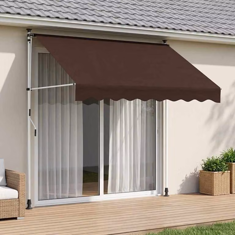 Tenda retrattile manuale con bracci pieghevoli vidaXL in poliestere, Marrone, L: 350 cm