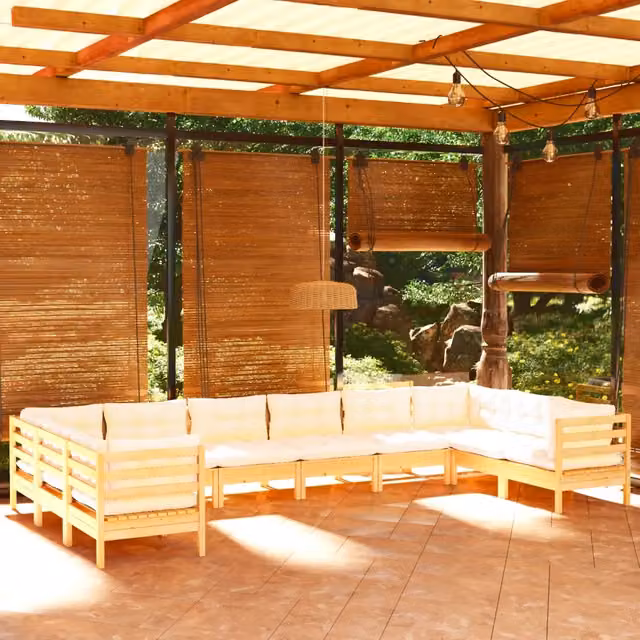 Set di Divani da Giardino vidaXL a Forma di L in Legno di Pino con Cuscini Beige