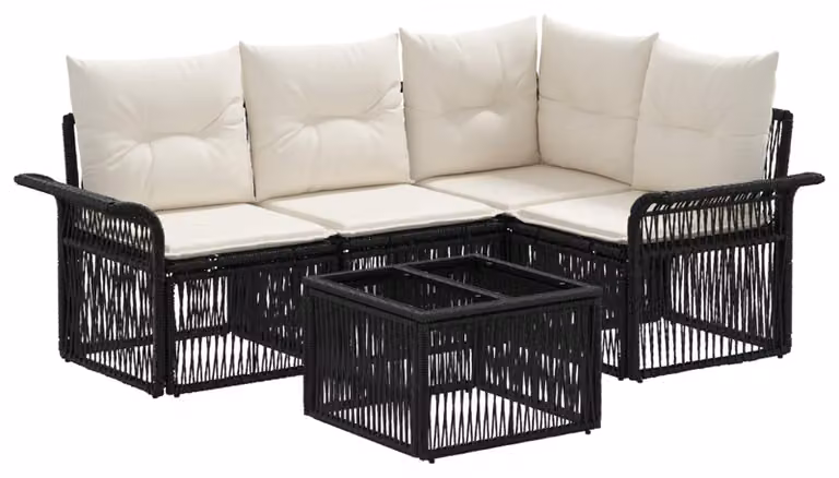 Set Divano da Giardino 5 pcs Nero polyrattan