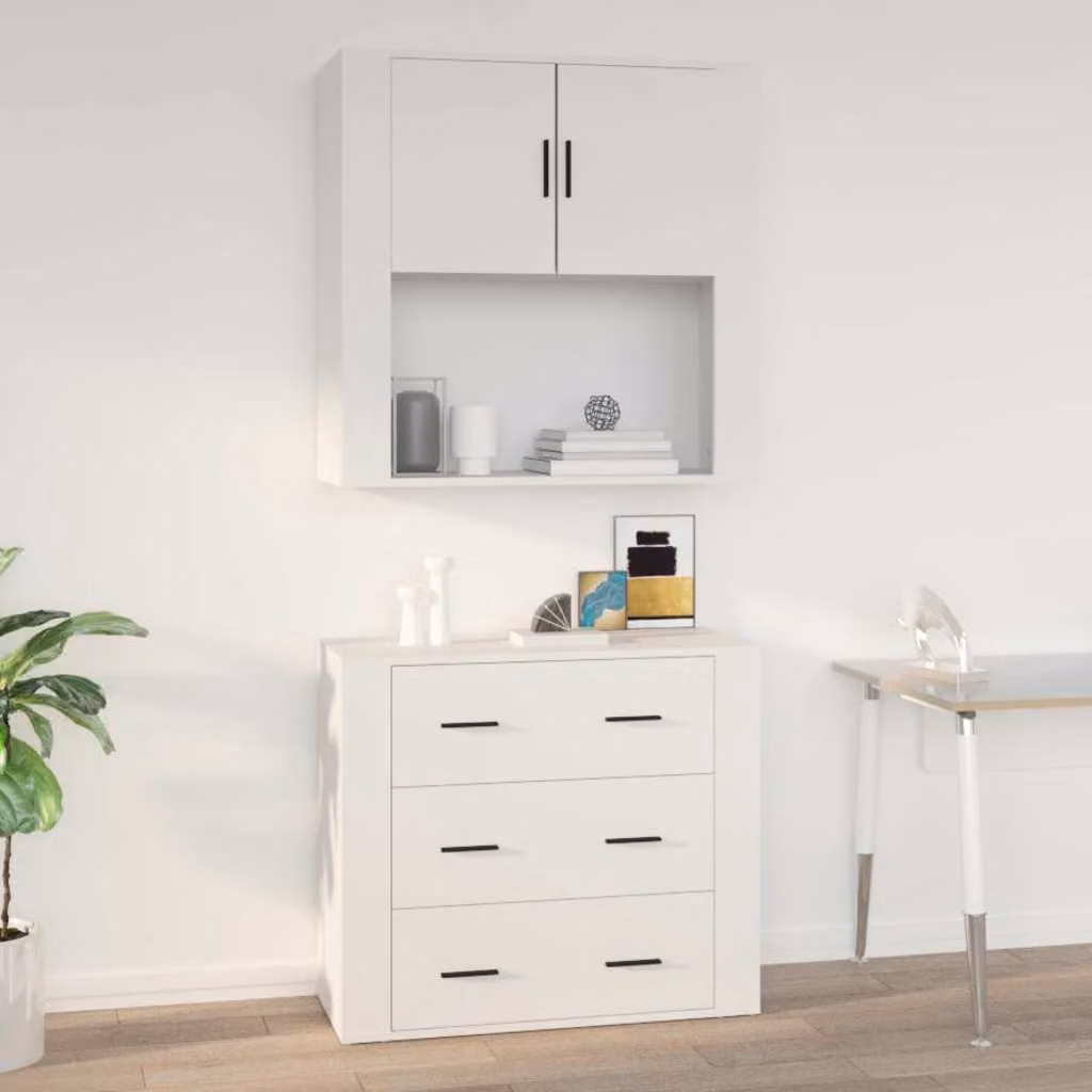 Mobile a parete vidaXL Bianco Moderno in Legno con Ante a Battente e Ripiani Interni L 80 x P 33 x H 80 cm