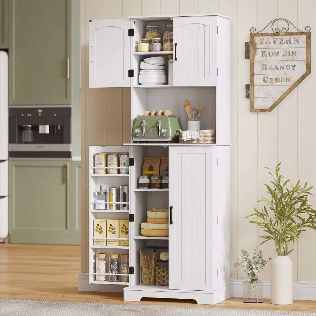 Credenza da Cucina Alta Giordanoshop Stile Country in MDF Bianco L: 60 cm, P: 40 cm, H: 181,5 cm – 2