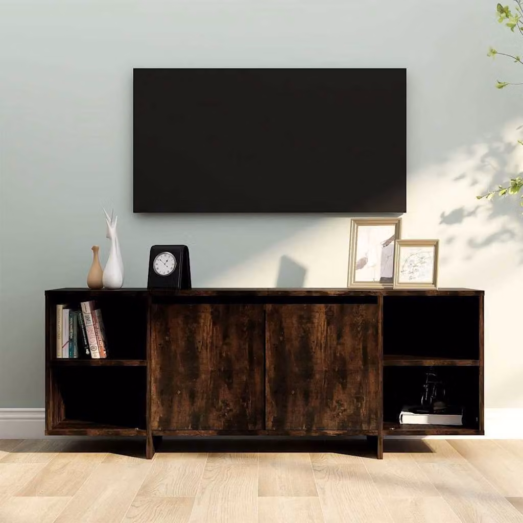 Mobile Porta TV vidaXL Rovere Fumo Moderno con Ruote, L 130 cm x P 35 cm x H 50 cm
