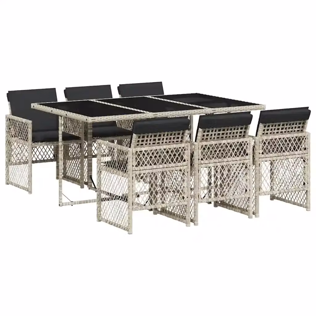 Set da pranzo da giardino vidaXL in polyrattan e vetro con 7 pezzi, colore grigio antracite – 2