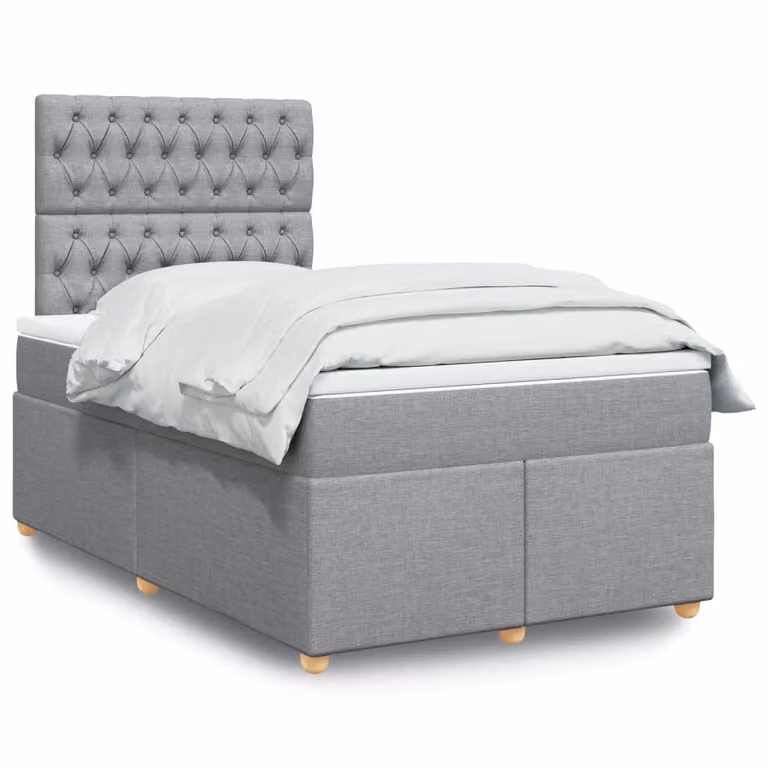 vidaXL Giroletto a Molle con Materasso Ibrido in Tessuto Grigio e Bianco L/P/H: 120 x 200 cm