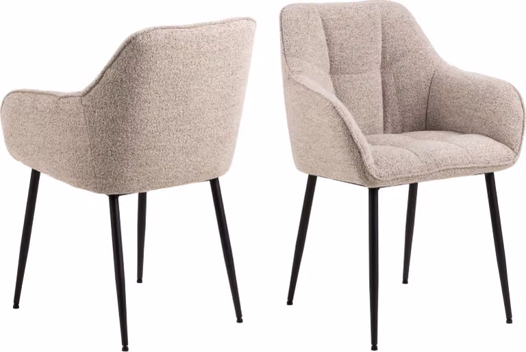 Sedia da pranzo Brenda con braccioli beige.