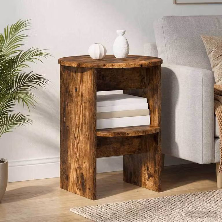 Set di 2 tavolini laterali mobili vidaXL in legno color quercia affumicata, Ø 40 x 50 cm