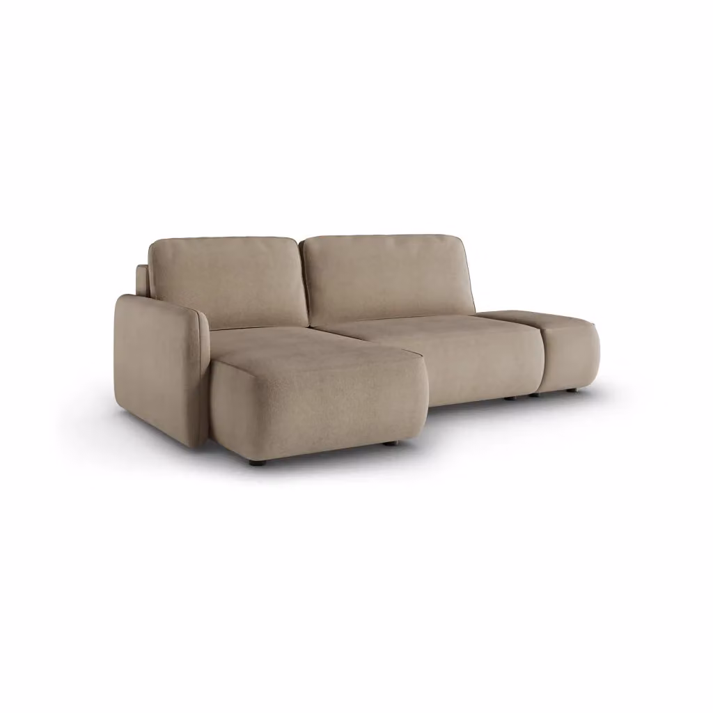 Divano Letto Rezno con Penisola Contenitore Beige con Struttura in Legno e Rivestimento in Tessuto L/P/H: 229 x 148 cm – 2