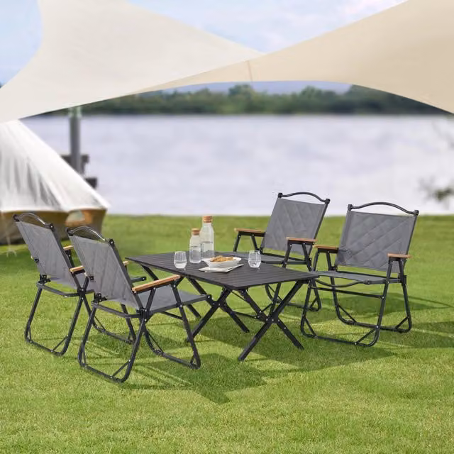 Set Mobili da Giardino Botrugno casa.pro Pieghevole in Alluminio Grigio Matt