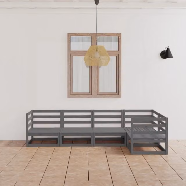 Set Divani da Giardino 5 pz Grigio in Legno Massello di Pino 3075556