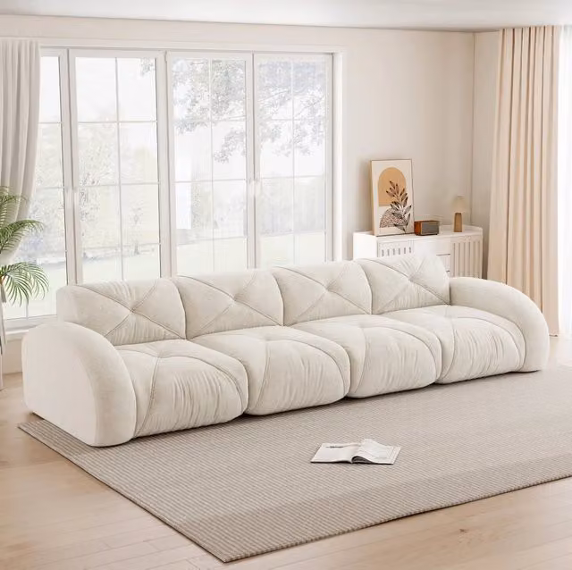 Divano modulare senza telaio in ciniglia beige chiaro 358 × 95 × 76 cm