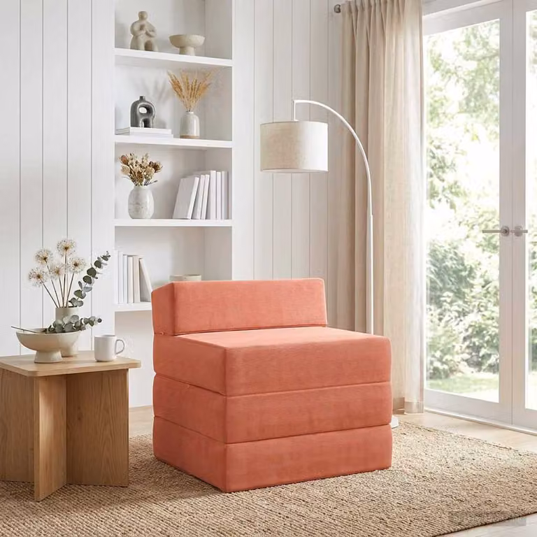 vidaXL Divano Letto Pieghevole Moderno in Tessuto Rosso Arancio L: 200 cm, P: 70 cm, H: 15 cm