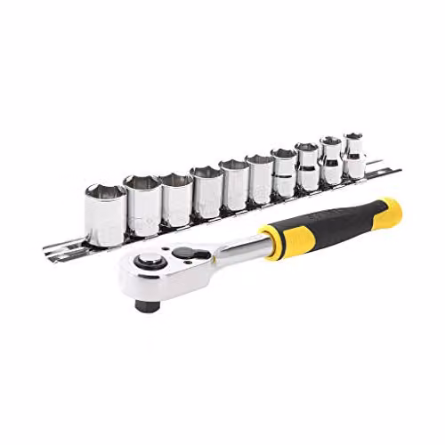 STANLEY STMT82670-0 Set cricchetto att. 3/8" + Chiavi a bussola-11 pz, Grigio, 11 Pièces-72 dents