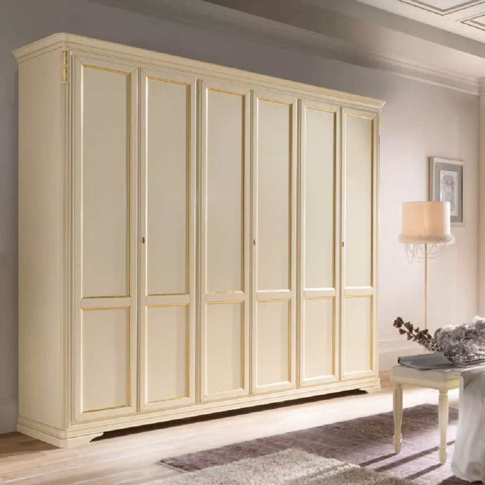 Armadio shabby classico in legno con 6 ante e cassetti integrati Mobili 2G colore avorio e oro L: 310 cm, P: 60 cm, H: 250 cm – 3