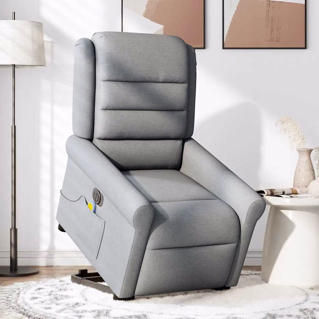 vidaXL Poltrona Alzapersona Massaggi Elettrica Grigio Chiaro Tessuto