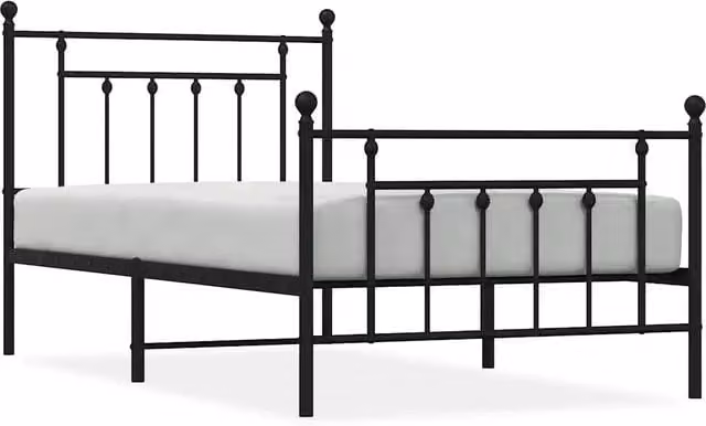 Letto singolo | Letto per adulti | Giroletto con Testiera e Pediera Metallo Nero 100x190 cm