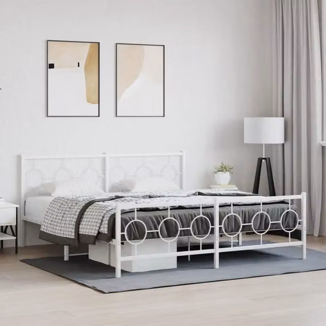 Giroletto vidaXL con testiera e pediera in metallo bianco L: 187 cm, P: 219 cm, H: 91 cm