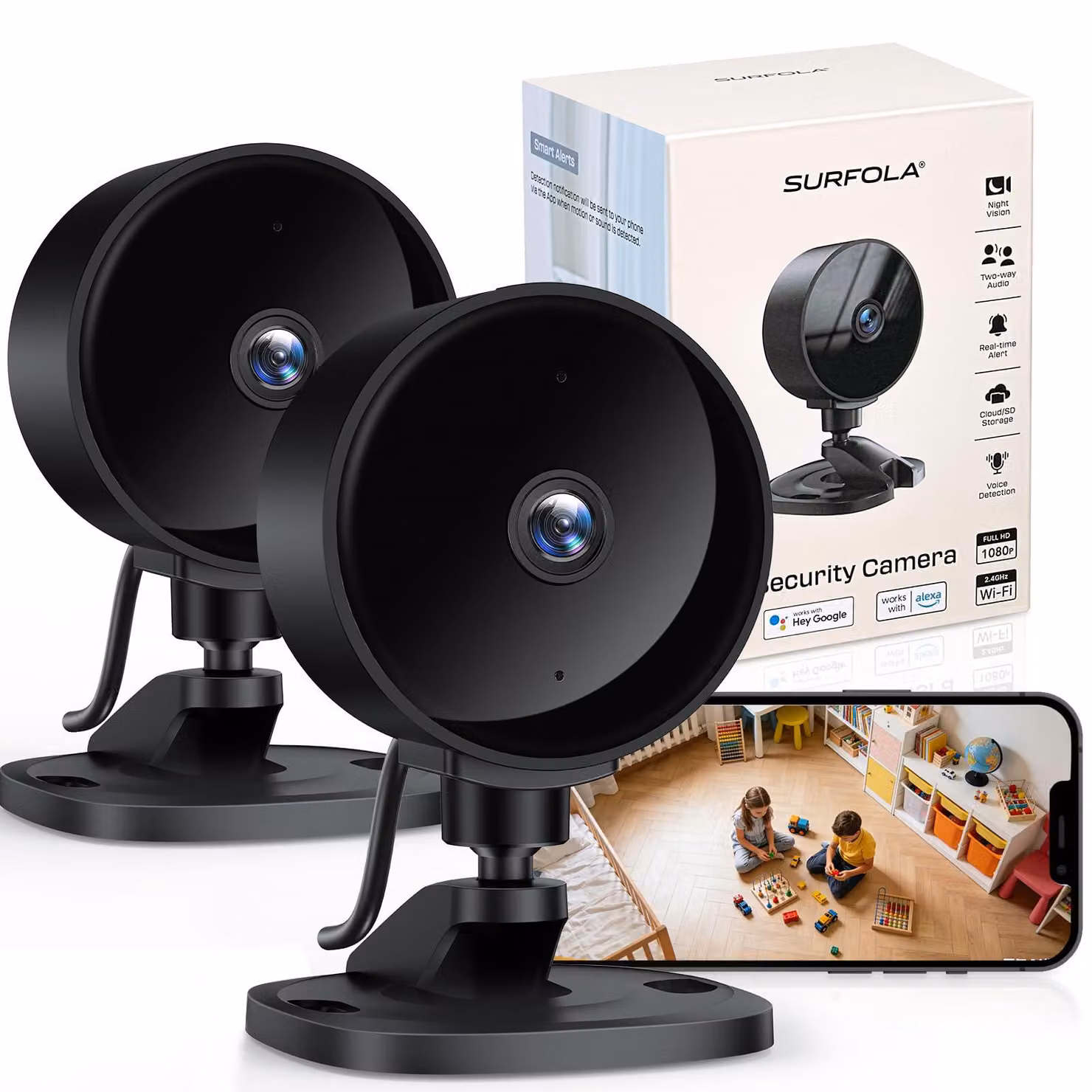 Telecamera di sicurezza interna Surfola, videocamera di sorveglianza 1080P, sicura