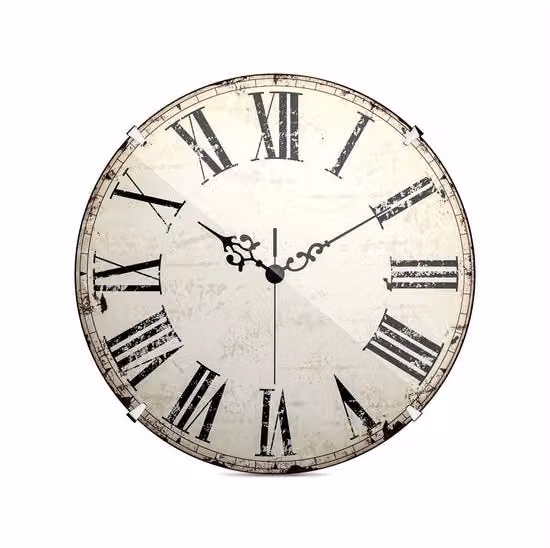 Orologio da Parete Vintage Mebus con Numeri Romani, Movimento Quartz Silenzioso, Vetro e Metallo, Colore Bianco, Diametro: 35 cm