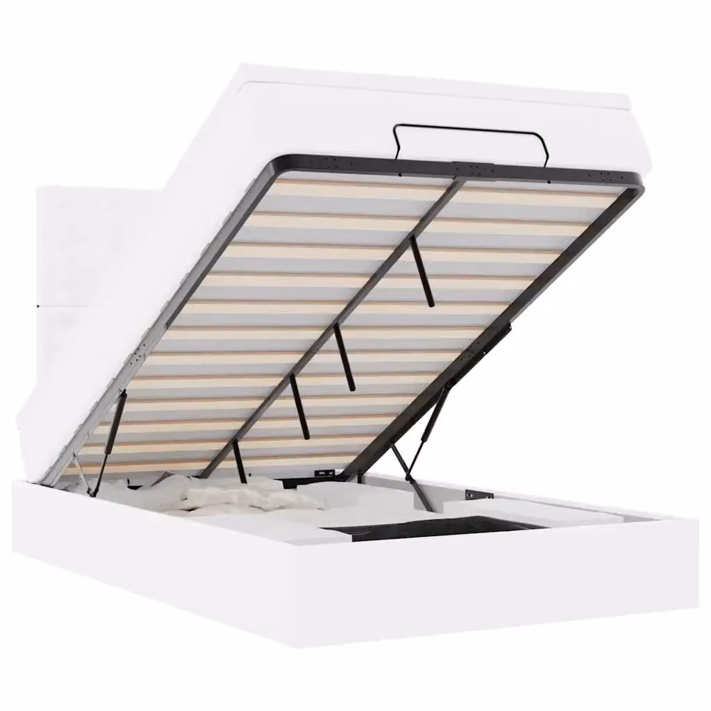 Letto con contenitore a sollevamento vidaXL in similpelle bianco con materasso L: 120 x P: 200 cm – 2