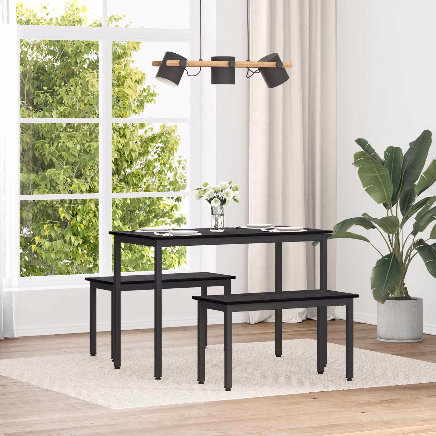 Panchina vidaXL in stile minimalista color nero con seduta in legno ingegnerizzato e struttura in metallo, L 80 x P 35 x H 45 cm