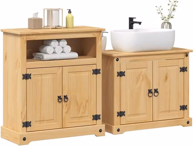 Set Mobili da Bagno vidaXL in Legno di Pino Rustico Marrone e Beige, Composto da Mobile Lavabo e Pensile a Parete